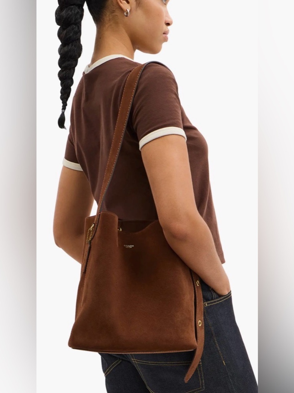 Coach Bleecker Suede Shoulder bucket bag brass warm brown - Picture 3 of 11